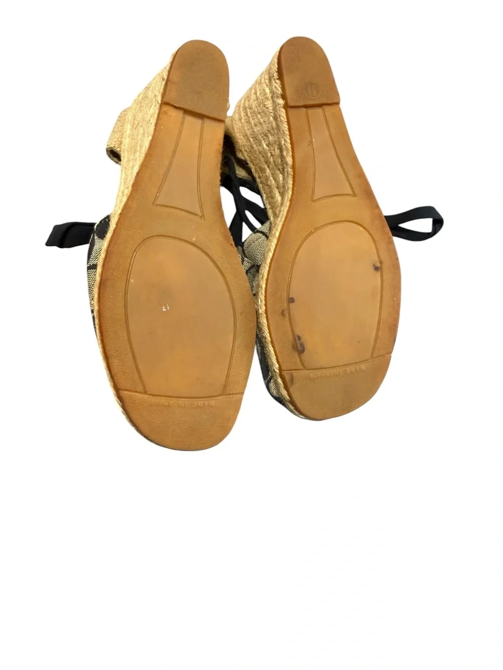Coach Black Signature Jacquard Espadrille Wedge Sandals Lace-Up Ankle Tie size 9